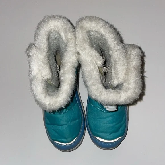 Cozy winter boots, blue, white faux fur lined, girl size 1 - Picture 3 of 5